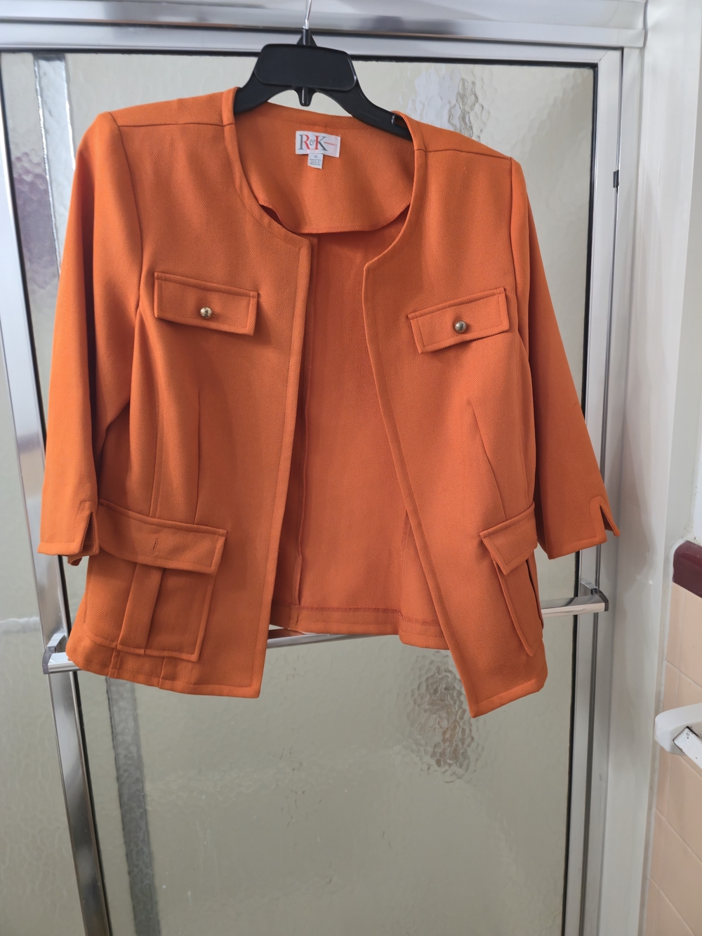 Preowned, R&K Originals Orange Collarless Pocket Blazer for Women. Sz 16. $45.